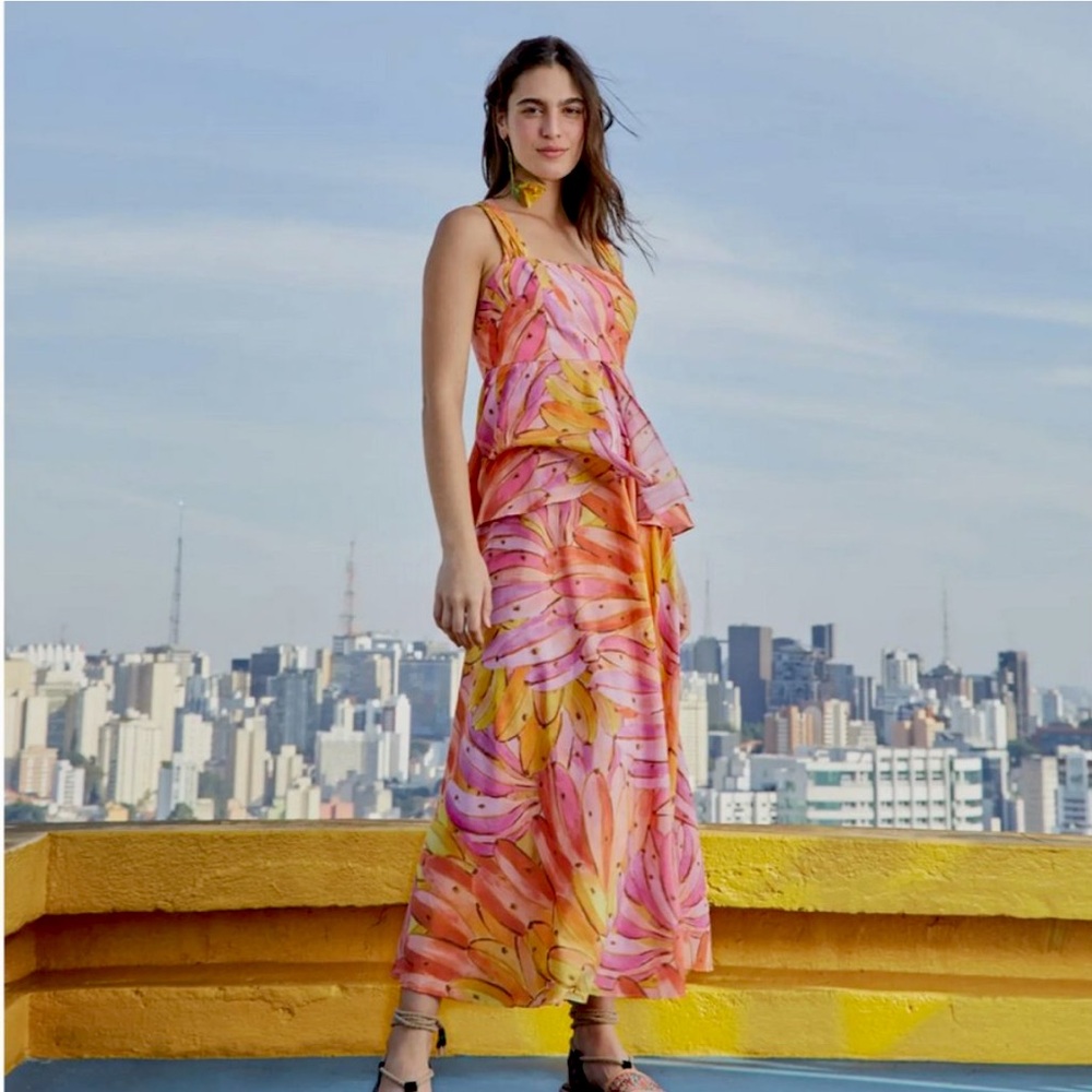 Farm Rio Banana print layered dress